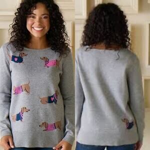 Astrologie Intarsia Dachshund Crew Neck Puppy Sweater Gray Womens XXL Weiner Dog
